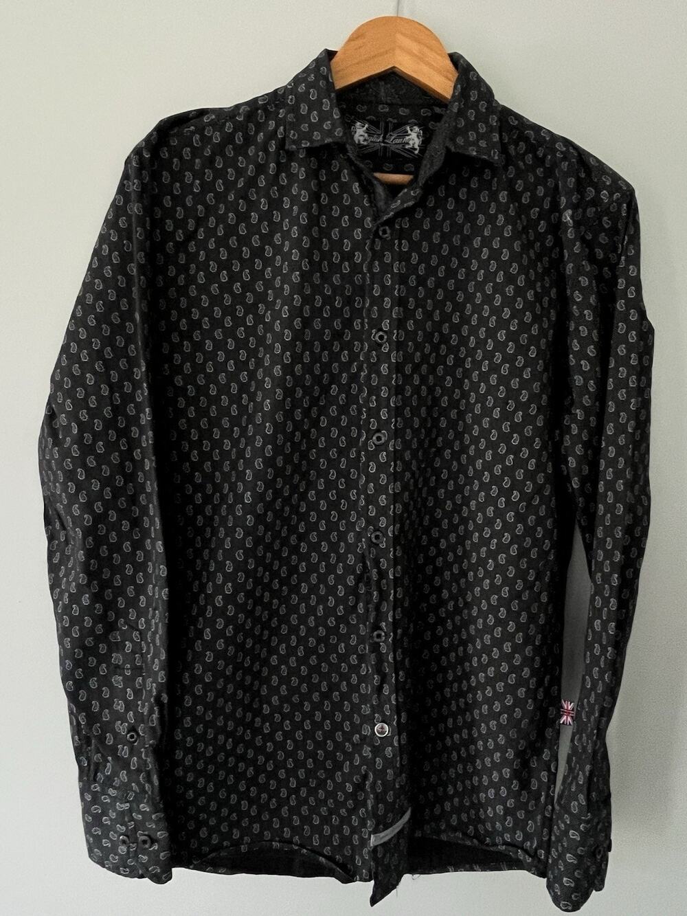 English Laundry Black Paisley Print Shirt Mens Medium M